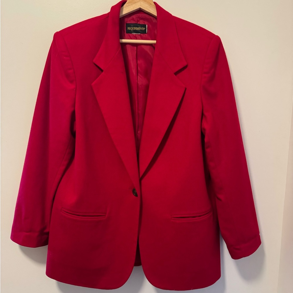 Red Classic Wool Lined Blazer with Notched Lapels